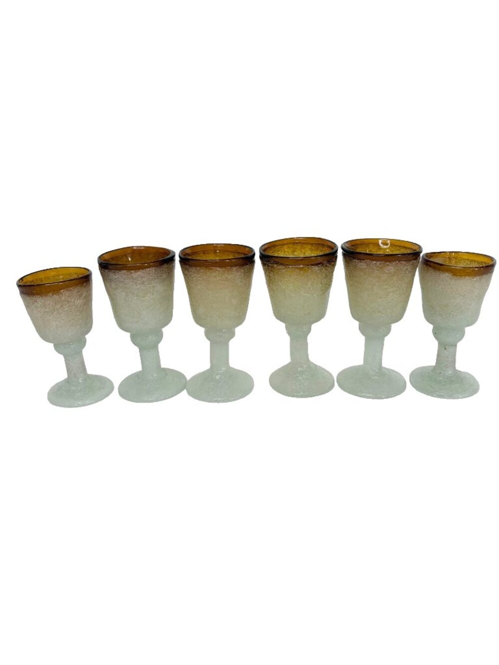 Rare Set of 6 Napoleone Martinuzzi Murano Pulegoso Amber Gold Fleck Goblets